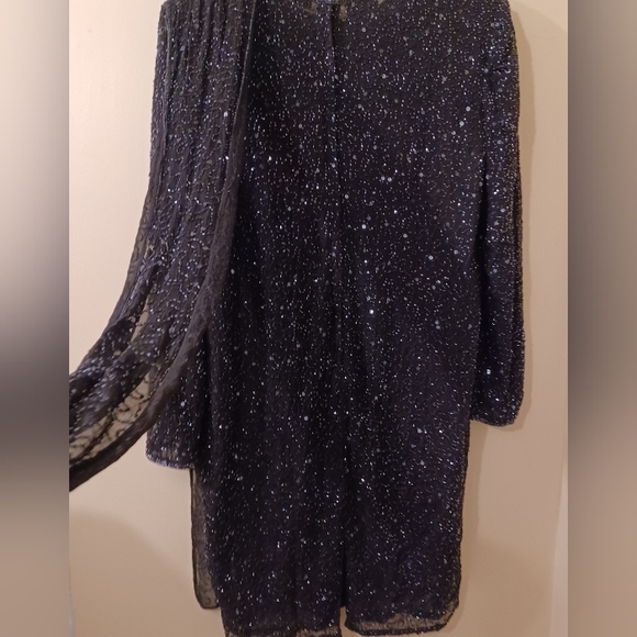 Stunning Vintage Judith Ann Beaded Sequined Formal Dress Attached Shoulder Scarf - Picture 6 of 7